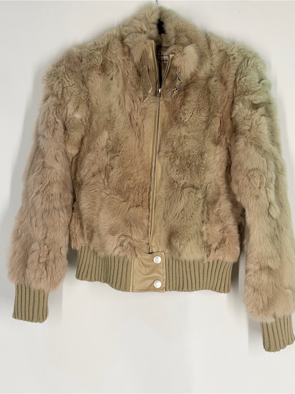 Beige Faux Fur Bomber Jacket - Unbranded